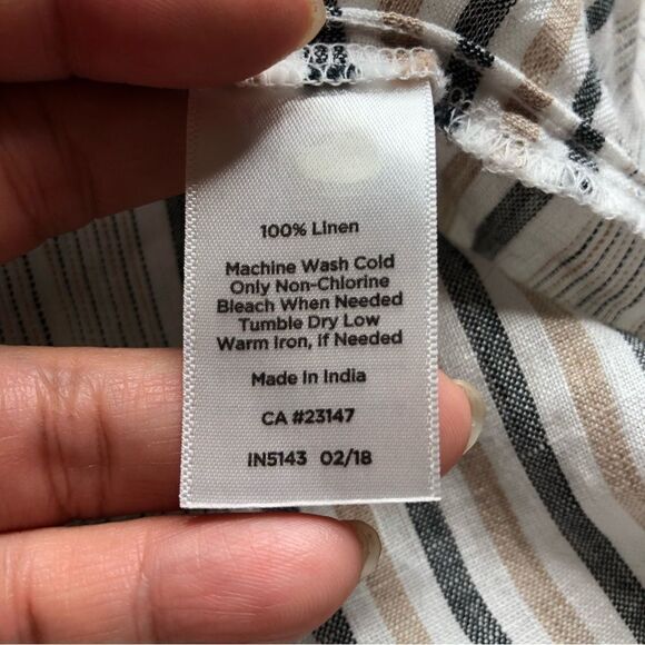 Talbots Women’s Gray Stripe Linen Short Tie-Sleeve Blouse Shirt Size X - Picture 11 of 11